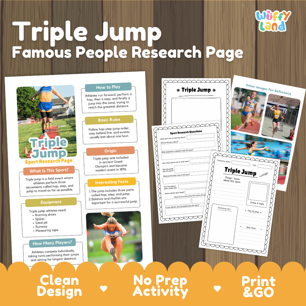 Triple Jump Sport Research Project Worksheets and Fact Sheet Activity