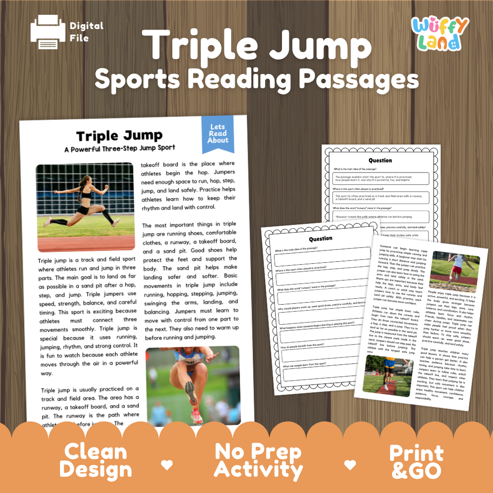 Triple Jump Sports Reading Passages and Comprehension Questions Worksheets