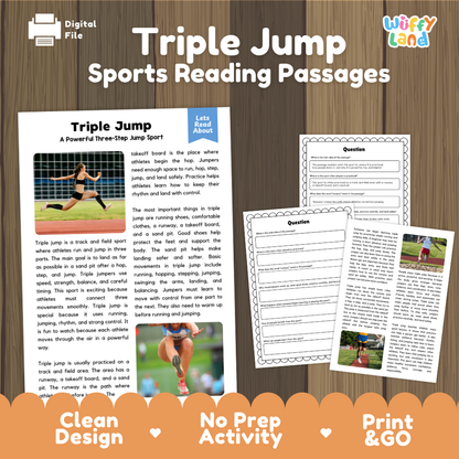 Triple Jump Sports Reading Passages and Comprehension Questions Worksheets