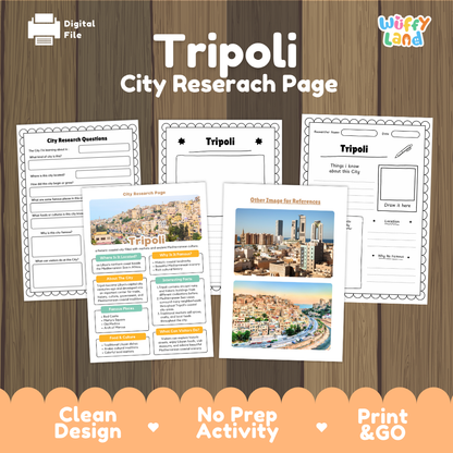 Tripoli City Research Project Worksheets and Fact Page Activity