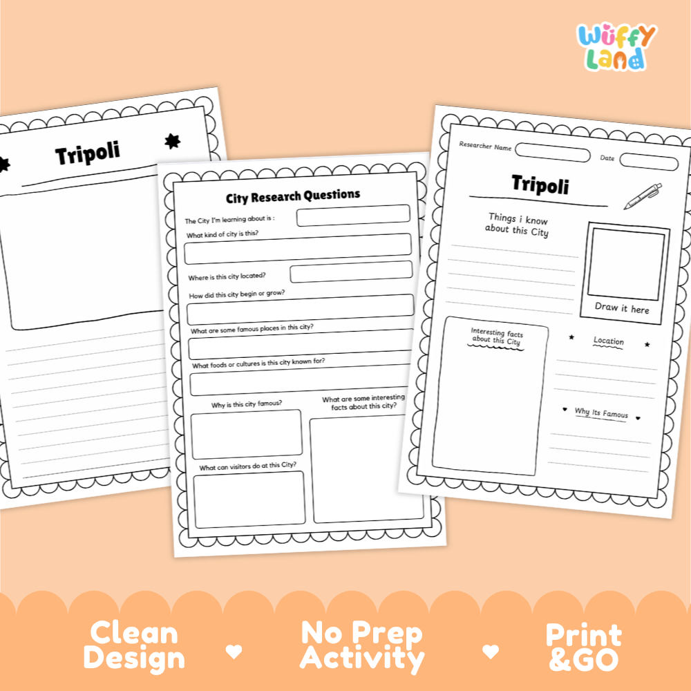 Tripoli City Research Project Worksheets and Fact Page Activity