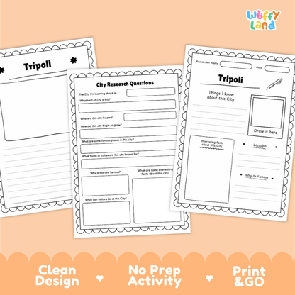 Tripoli City Research Project Worksheets and Fact Page Activity