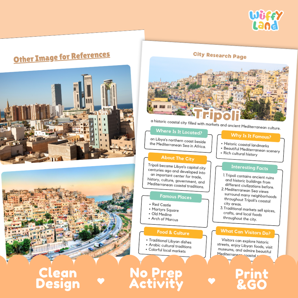 Tripoli City Research Project Worksheets and Fact Page Activity
