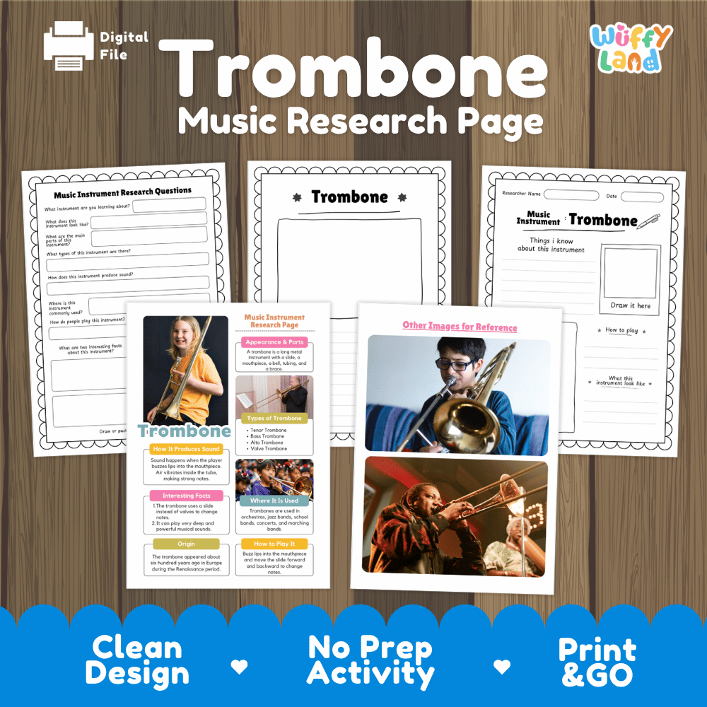 Trombone Music Research Page Worksheets