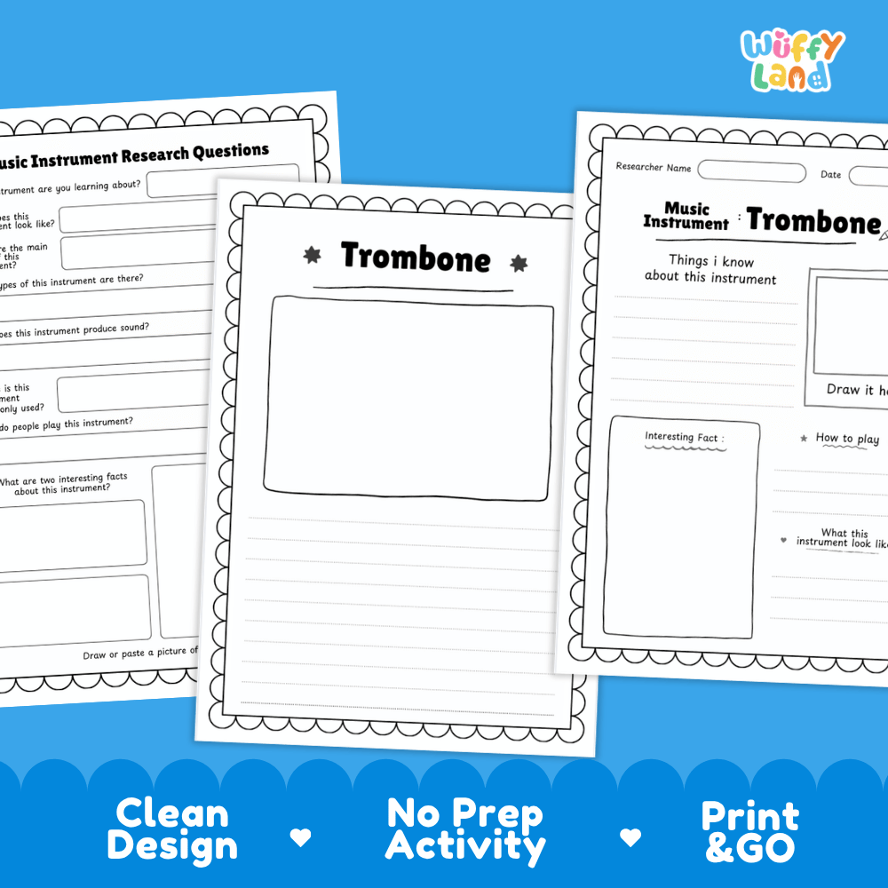 Trombone Music Research Page Worksheets