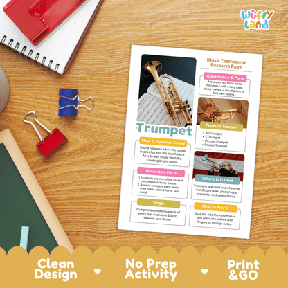 Trumpet Music Research Page Worksheets