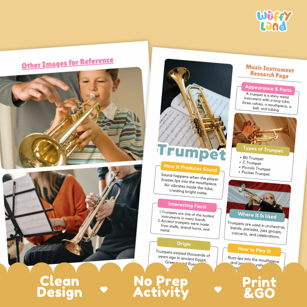 Trumpet Music Research Page Worksheets