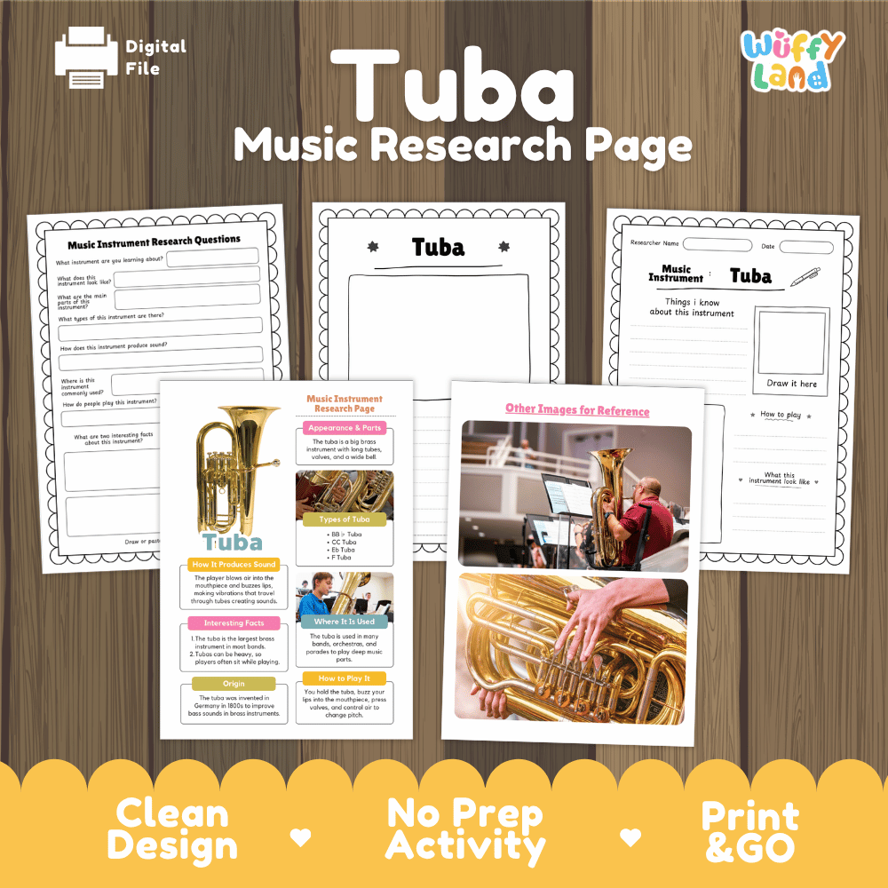 Tuba Music Research Page Worksheets and Fact Sheet