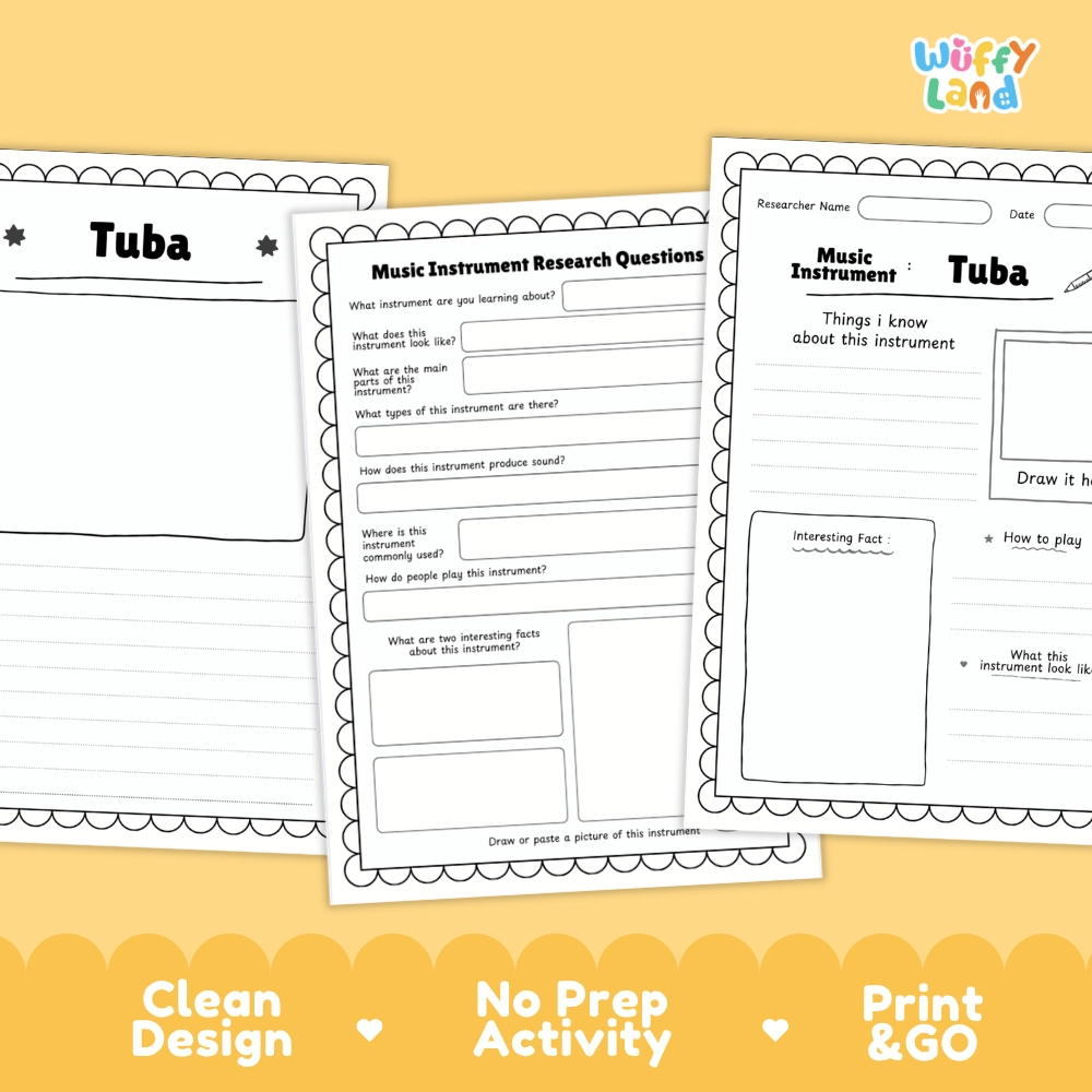 Tuba Music Research Page Worksheets and Fact Sheet