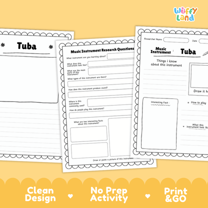 Tuba Music Research Page Worksheets and Fact Sheet