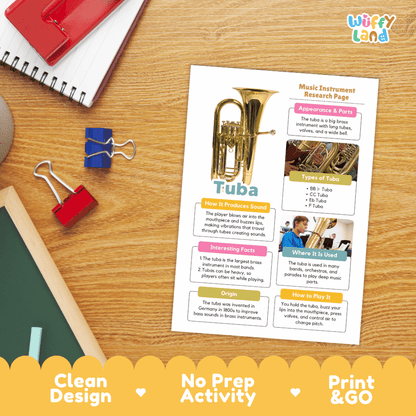 Tuba Music Research Page Worksheets and Fact Sheet