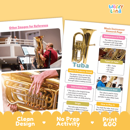Tuba Music Research Page Worksheets and Fact Sheet