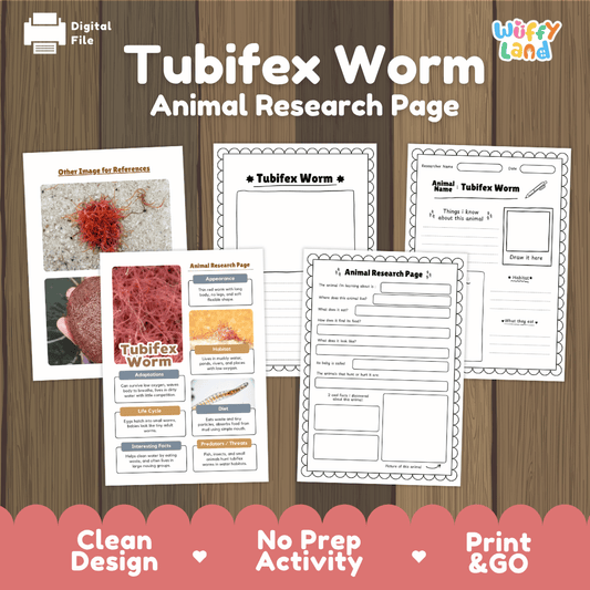Tubifex Worm Animal Research Pages and Worksheets