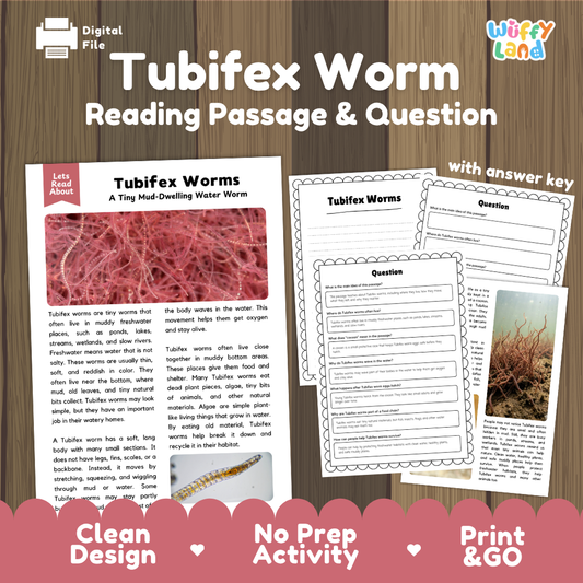 Tubifex Worm Reading Passage and Comprehension Questions Worksheets with Answer Key