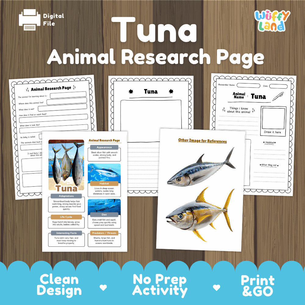 Tuna Animal Research Page Worksheets and Fact Sheet