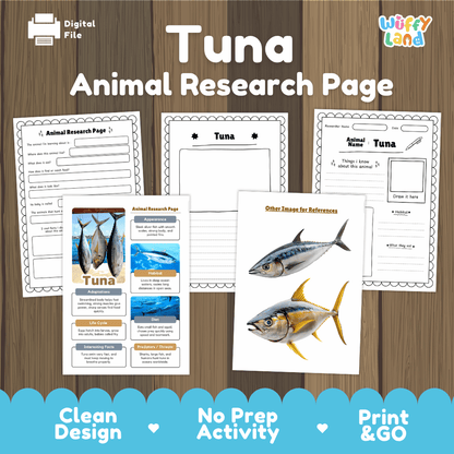 Tuna Animal Research Page Worksheets and Fact Sheet