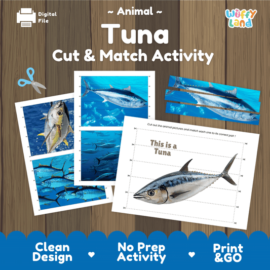 Tuna Cut and Match Activity Worksheets | Ocean Fish Animal Puzzle Printables