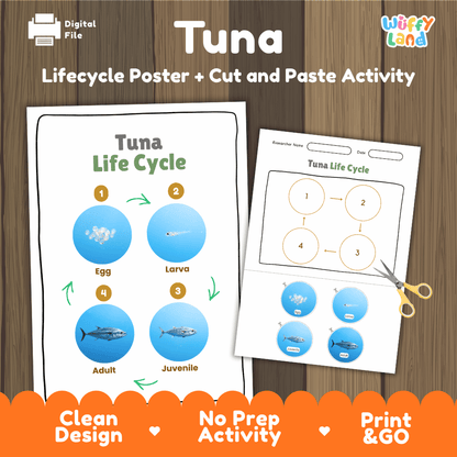 Tuna Life Cycle Poster and Cut and Paste Activity Worksheet
