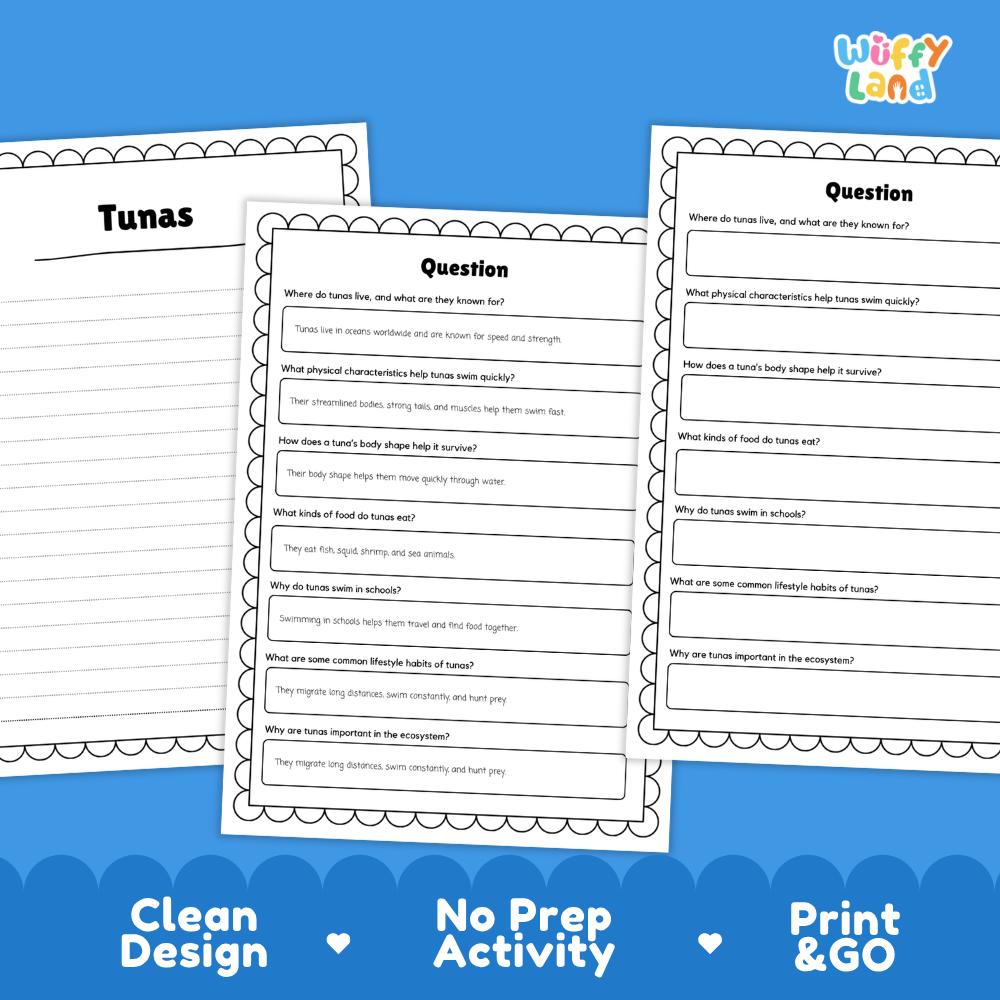 Tuna Reading Passage and Comprehension Questions Worksheets