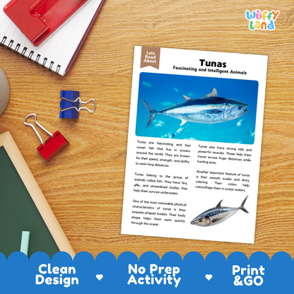 Tuna Reading Passage and Comprehension Questions Worksheets