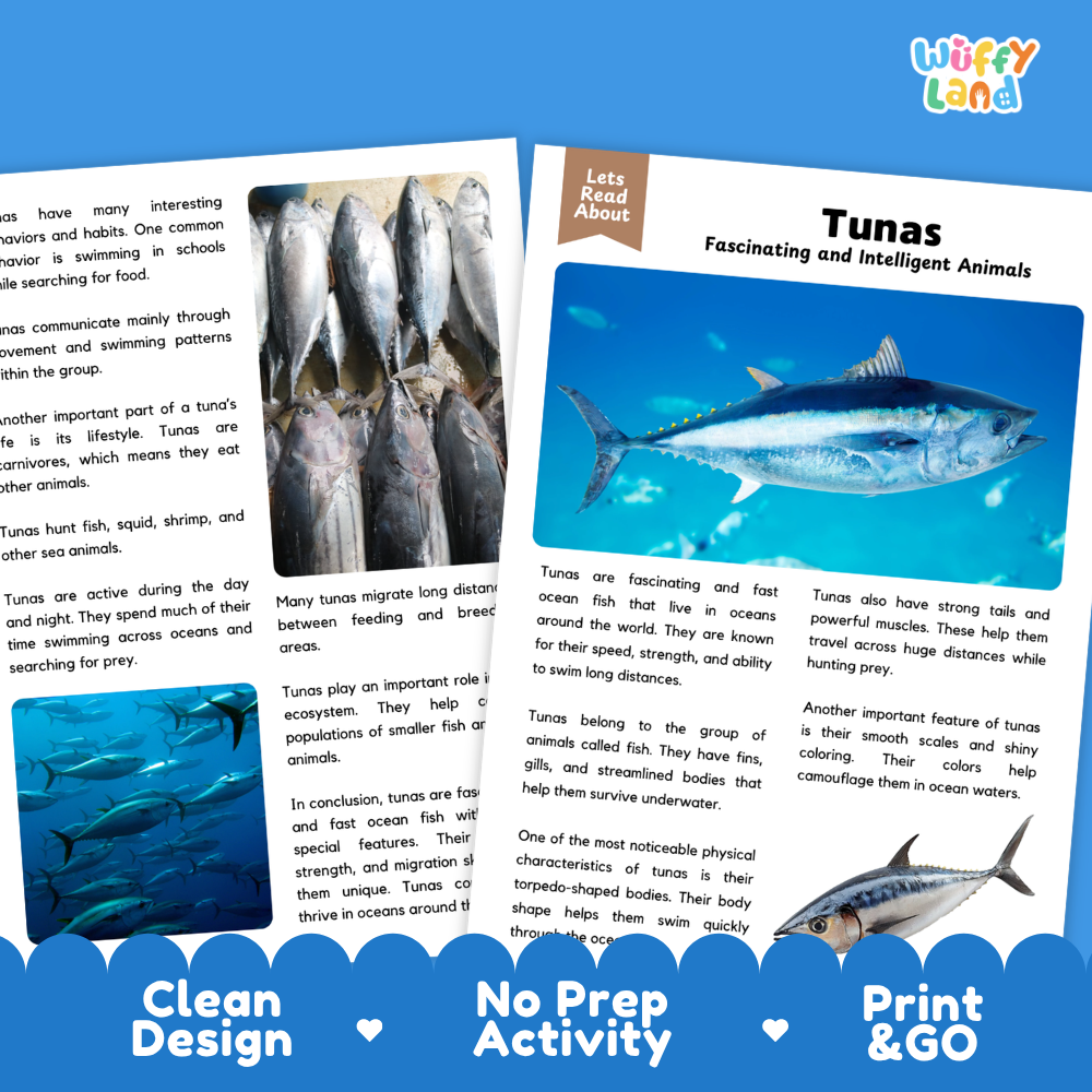 Tuna Reading Passage and Comprehension Questions Worksheets