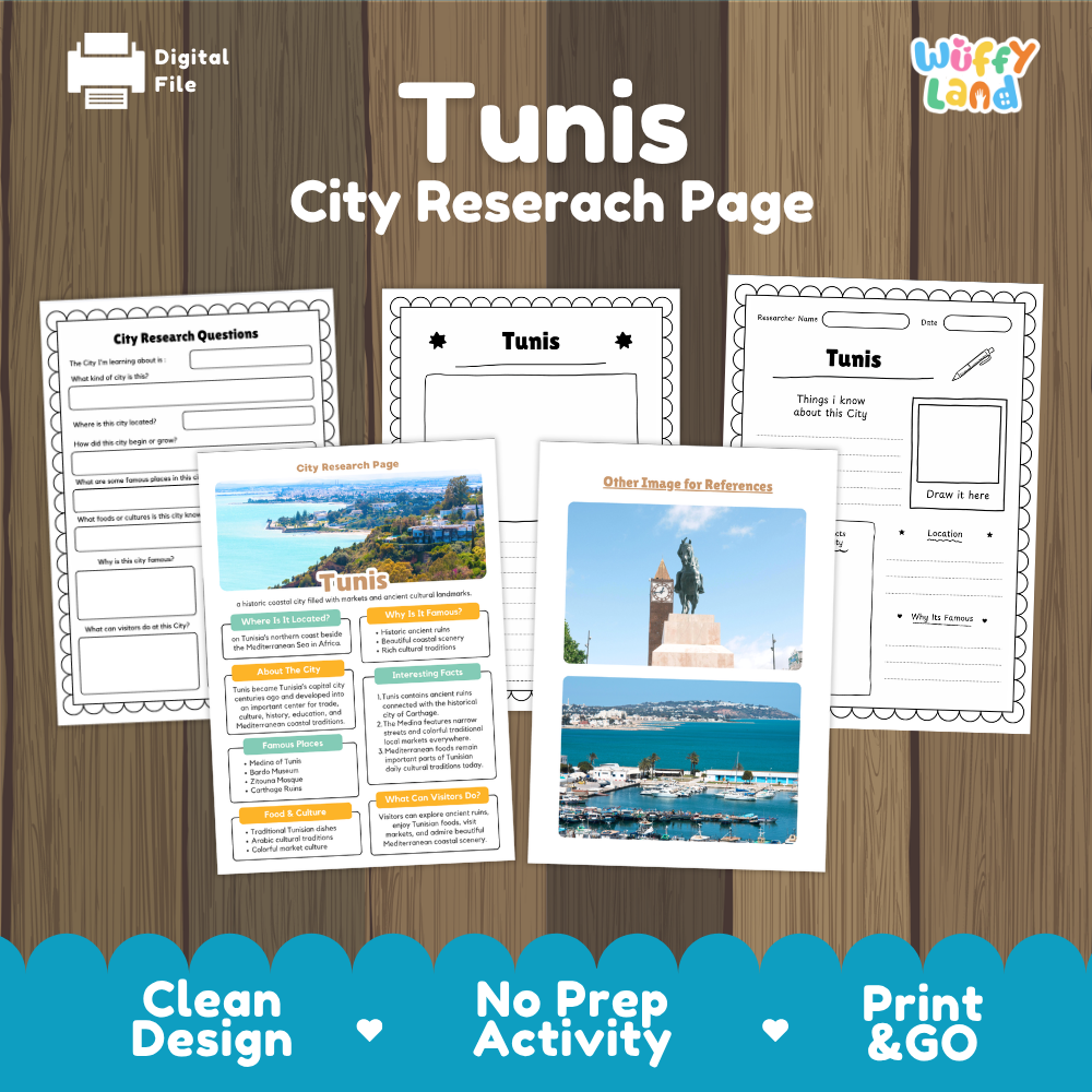 Tunis City Research Project Worksheets and Fact Page Activity