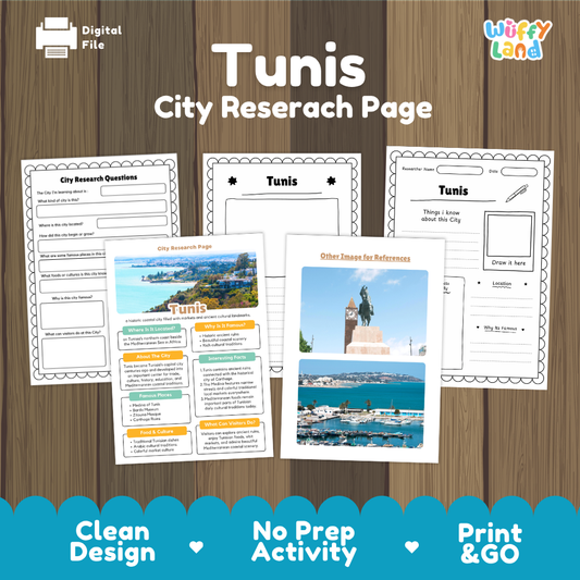 Tunis City Research Project Worksheets and Fact Page Activity