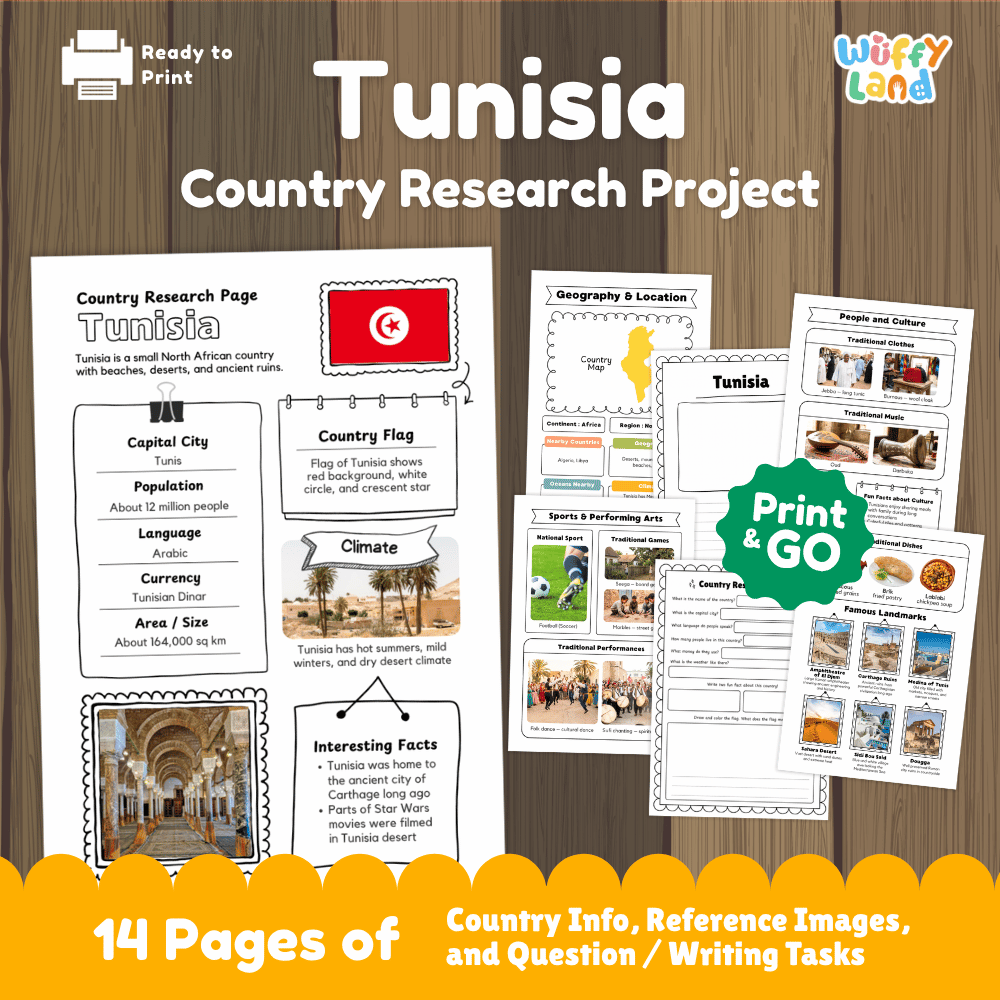 Tunisia Country Research Project | Geography Worksheets and Writing Tasks