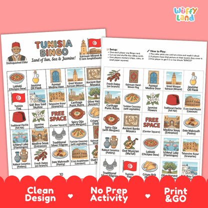 Tunisia Geography BINGO Game | Tunisian Culture and Landmarks Printable Activity