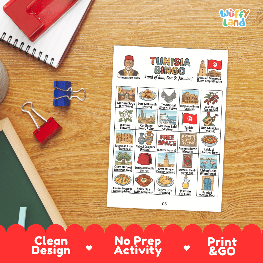 Tunisia Geography BINGO Game | Tunisian Culture and Landmarks Printable Activity