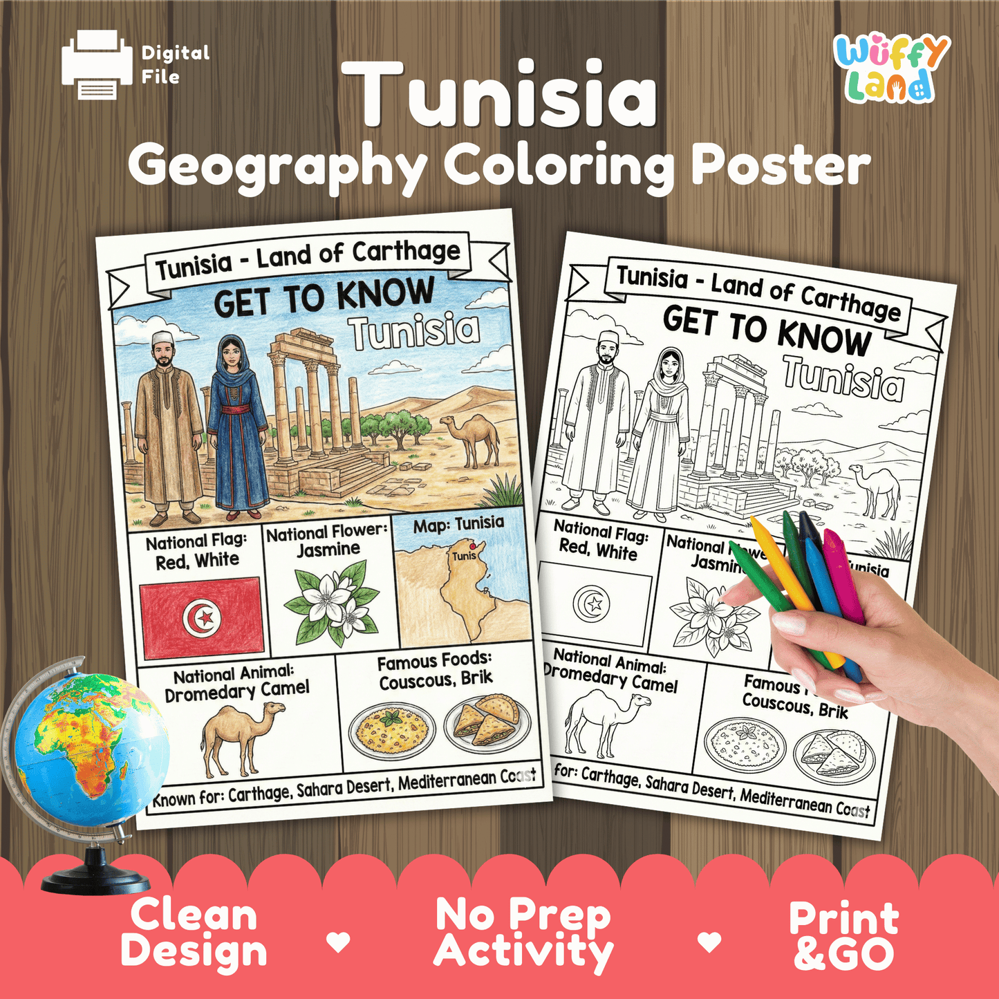Tunisia Country Study Geography Coloring Page Worksheet Activity | Africa