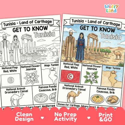 Tunisia Country Study Geography Coloring Page Worksheet Activity | Africa