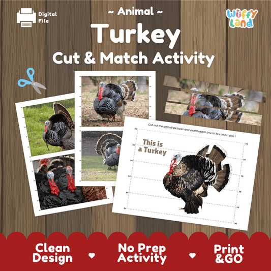 Turkey Cut and Match Activity Worksheets | Farm Animal Puzzle Printables