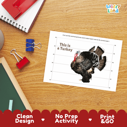 Turkey Cut and Match Activity Worksheets | Farm Animal Puzzle Printables
