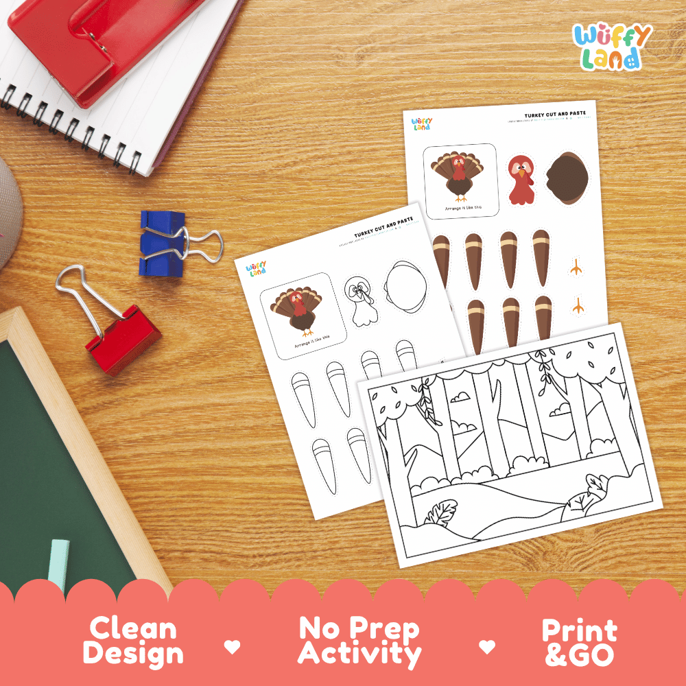 Turkey Cut and Paste Craft and Coloring Activity Worksheets
