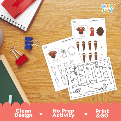 Turkey Cut and Paste Craft and Coloring Activity Worksheets