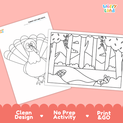 Turkey Cut and Paste Craft and Coloring Activity Worksheets