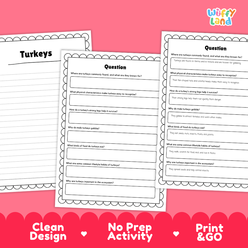Turkey Reading Passage and Comprehension Questions Worksheets with Answer Key