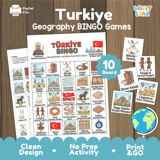 Turkiye Geography BINGO Game | Turkish Culture and Landmarks Printable Activity