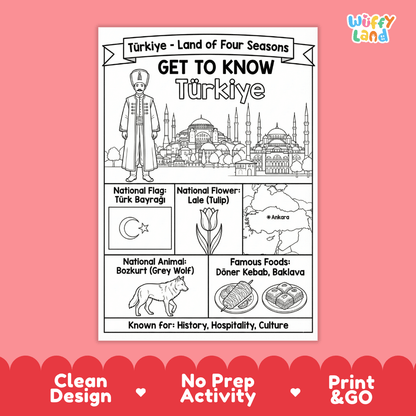 Turkiye Geography Coloring Poster and Fact Sheet Printables