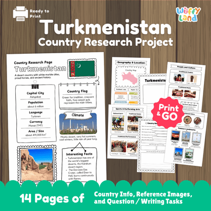 Turkmenistan Country Research Project | Geography Worksheets and Writing Tasks