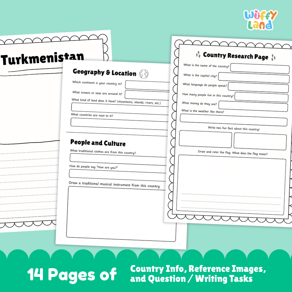 Turkmenistan Country Research Project | Geography Worksheets and Writing Tasks