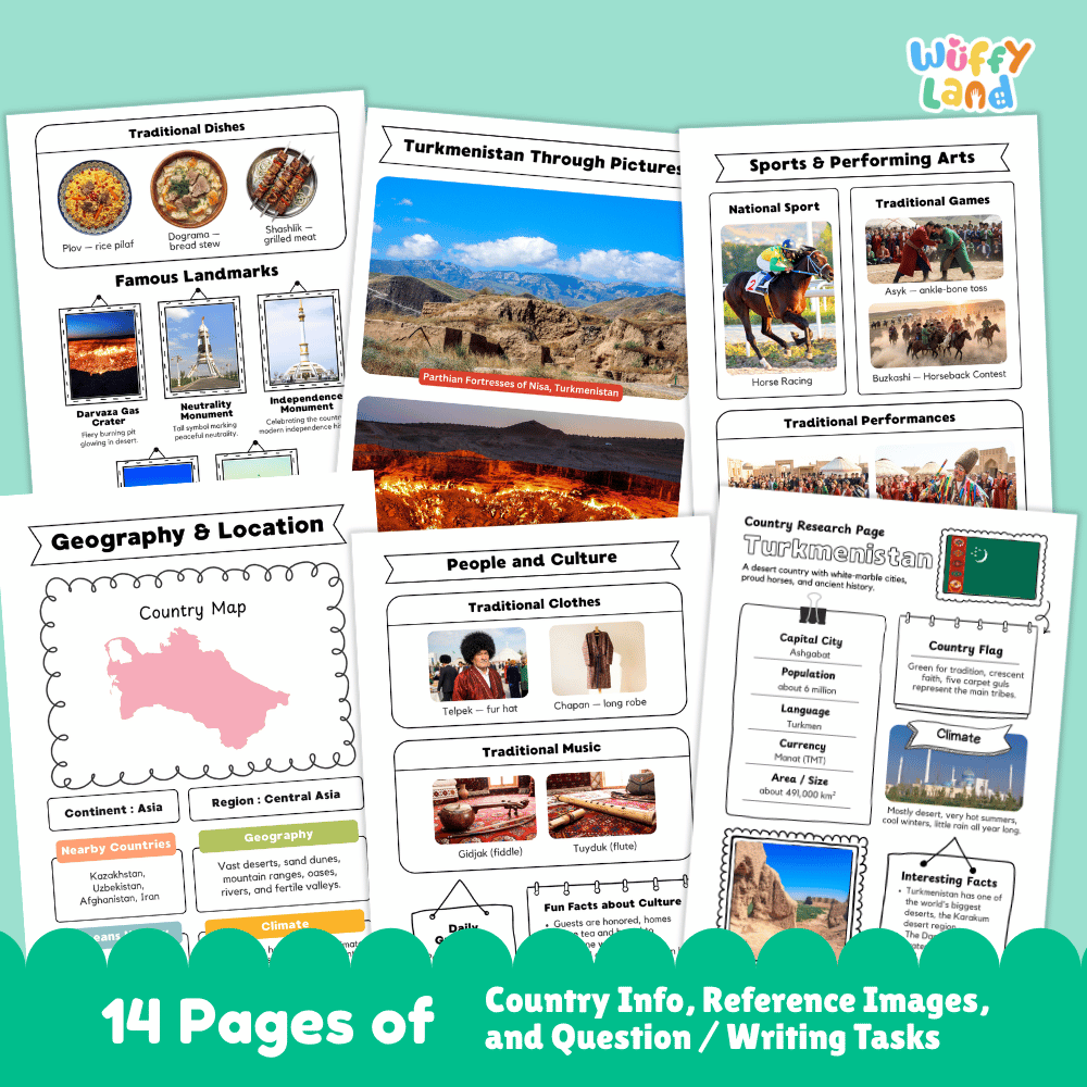 Turkmenistan Country Research Project | Geography Worksheets and Writing Tasks