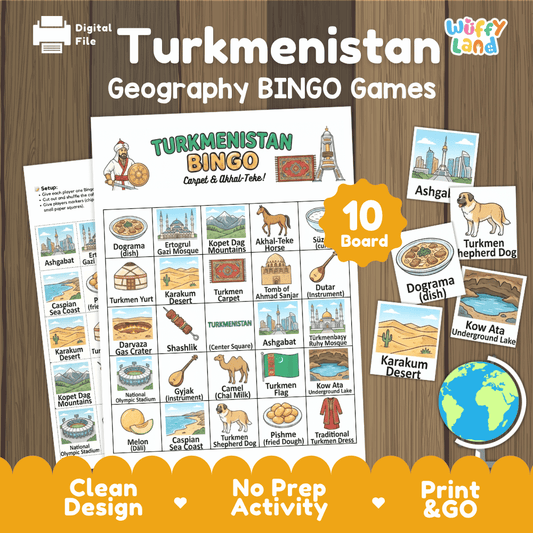 Turkmenistan Geography Bingo Game Printable Activity