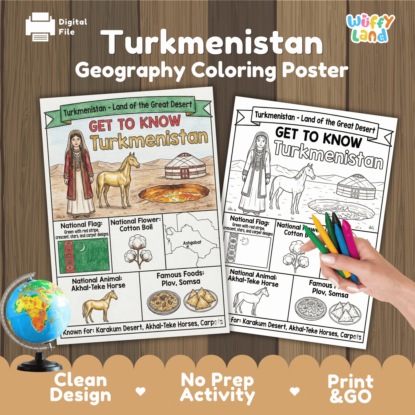 Turkmenistan Country Study Geography Coloring Page Worksheet Activity | Asia