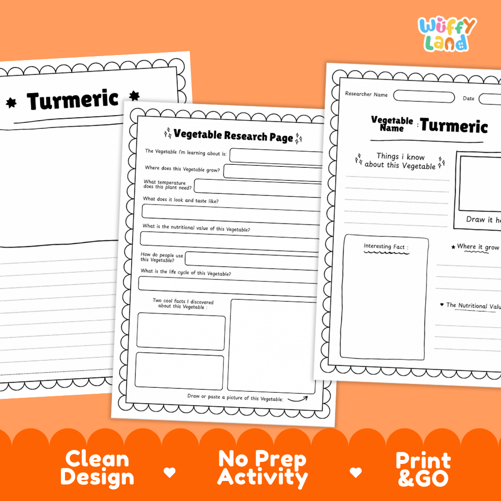 Turmeric Vegetable Research Project Worksheets and Fact Sheet