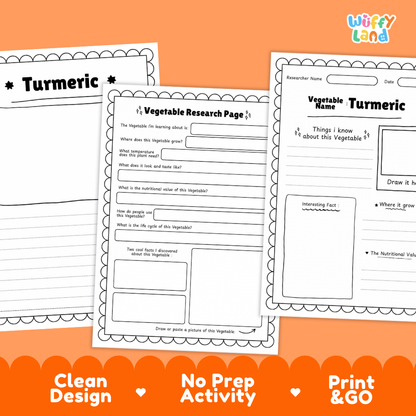 Turmeric Vegetable Research Project Worksheets and Fact Sheet