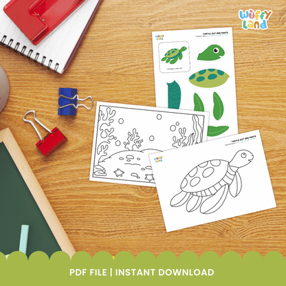 Turtle Cut and Paste Craft and Coloring Activity Worksheets