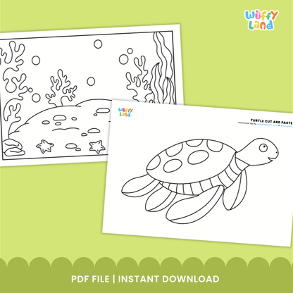 Turtle Cut and Paste Craft and Coloring Activity Worksheets