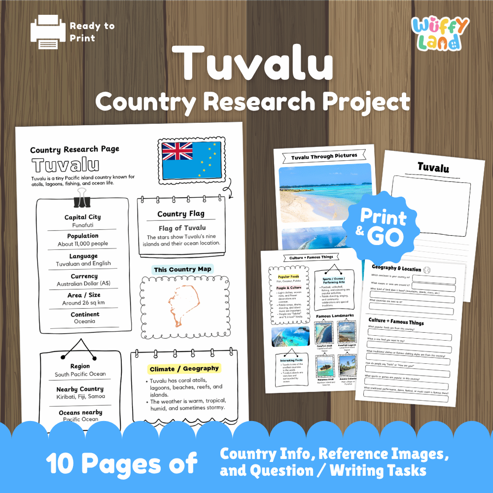 Tuvalu Country Research Project Worksheets and Activity Pages